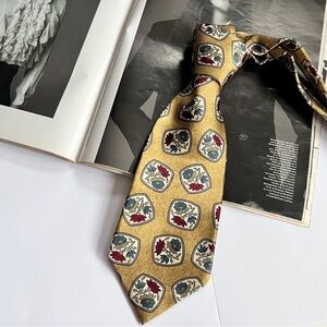 Oscar De La Renta Couture Gold Silk Velour No. 44 Floral Neck Tie